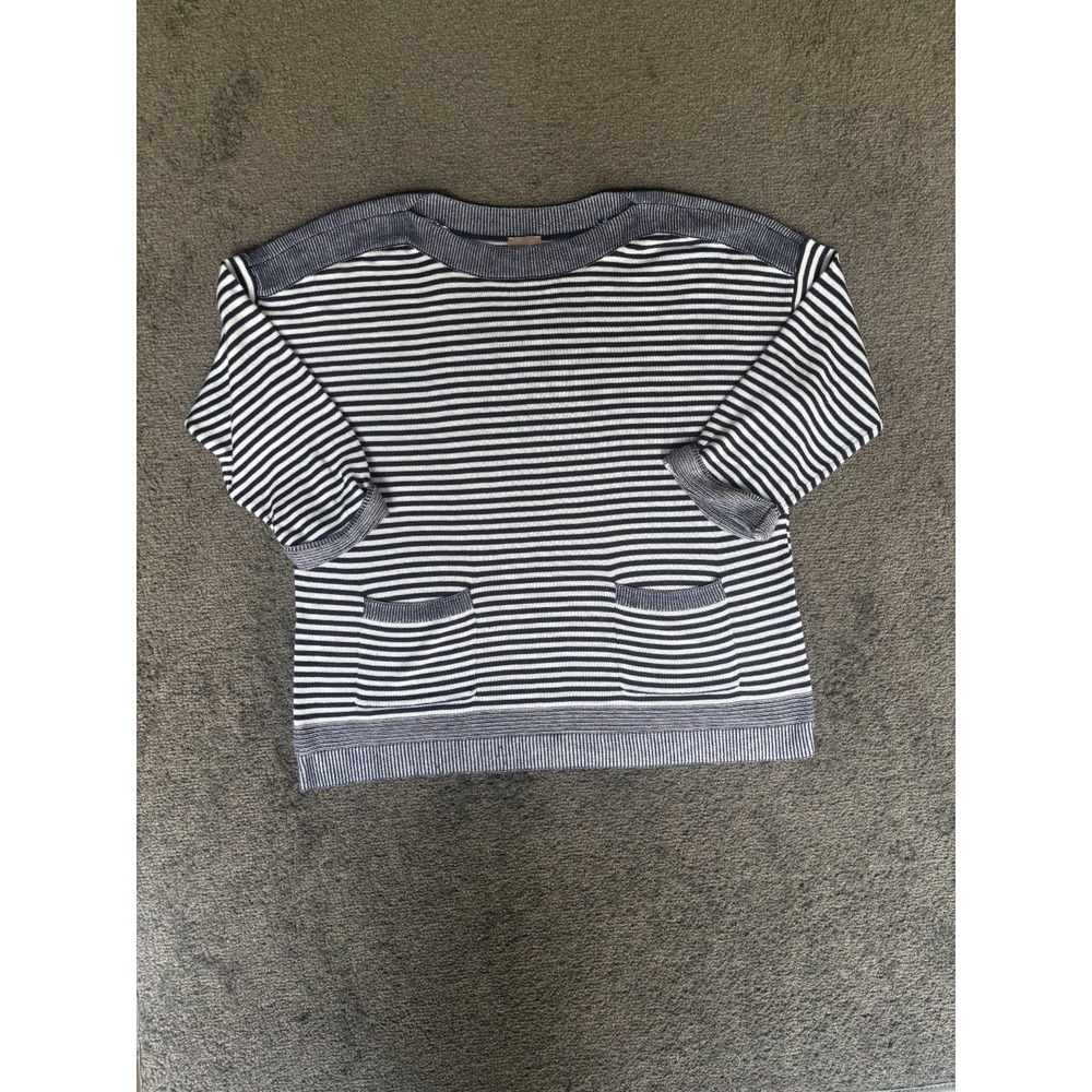 Chico's Sweatshirt Women SZ 1 Blue White Stripes Crew Neck Long Sleeve Pullover